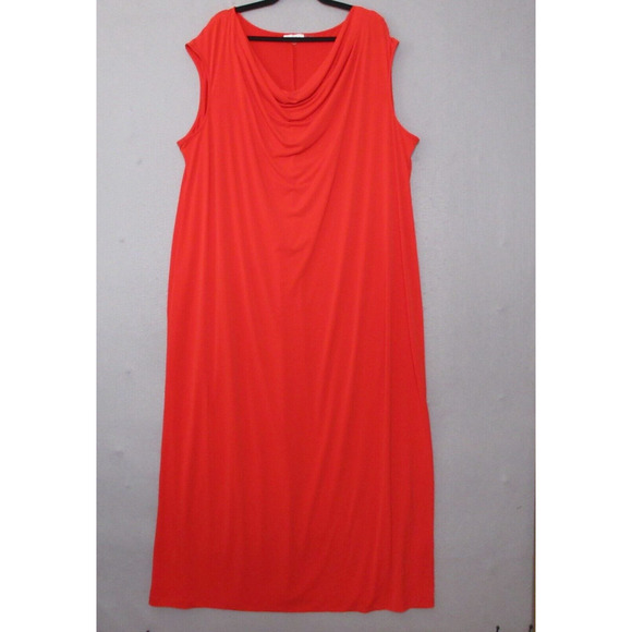 Calvin Klein Dress Plus 3X‎ Red Maxi Cowl Neck Jersey Knit Career Office - Picture 1 of 10